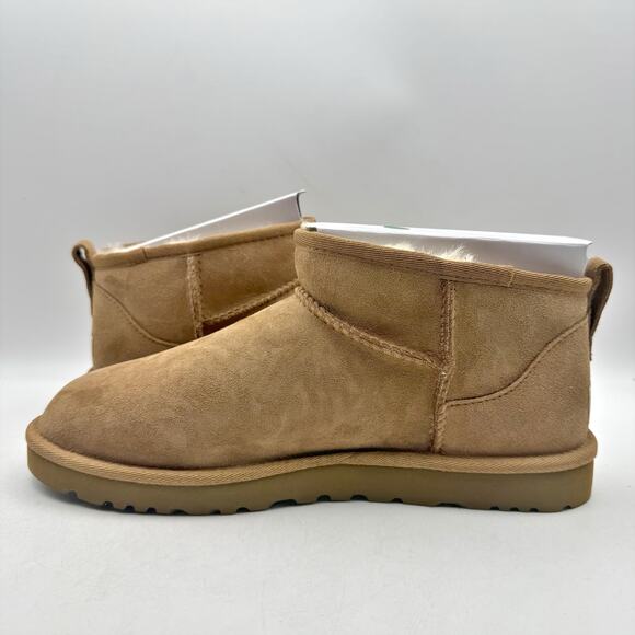 UGG Mens Classic Ultra Mini Boots US 9 EU 42 Tan Chestnut Suede Fur Lining NIB main image 4